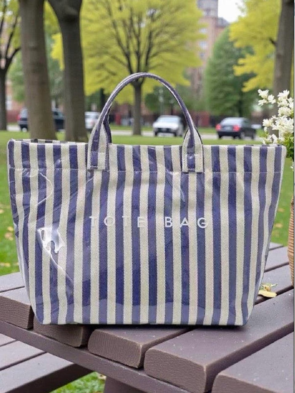 Tote Bag Stripe Canvas Tote Bag in Blue and White
